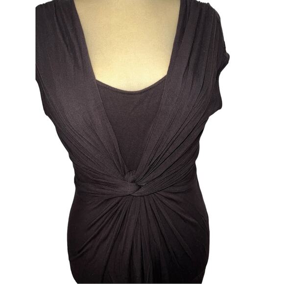 Lafayette 148 New York Brown Twist-front Scoop Neck Midi Dress - Size 12 - Picture 2 of 8